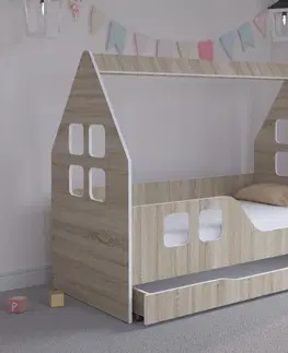 Dětské postele Dětský domeček na postel se šuplíkem 140 x 70 cm v provedení dub sonoma levý