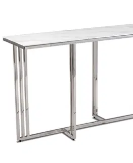Konzolové stolky DekorStyle Konzolový stolek AMAGAT 120 cm stříbrný/bílý mramor