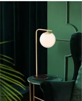 Designové stolní lampy NOVA LUCE stolní lampa ALVAREZ saténový zlatý kov a černý mramor bílé opálové sklo E14 1x5W 230V bez žárovky IP20 9185361