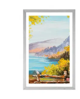 Příroda Plakát s paspartou olejomalba horského jezera