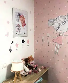 Samolepky na zeď Dětské samolepky na zeď - Víla v pudrových barvách s motýly a květinami