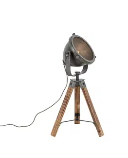 Stolni lampy Průmyslová stolní lampa stativ ocelový s naklápěcím dřevem - Emado