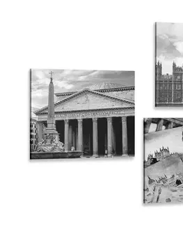 Sestavy obrazů Set obrazů historické památky v černobílém provedení