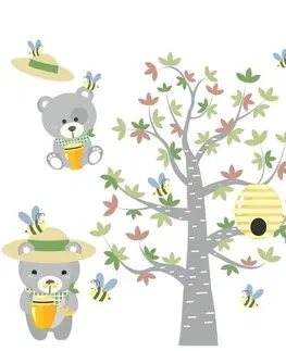 Zvířátka Kvalitní dětská nálepka na zeď medvědi a včely