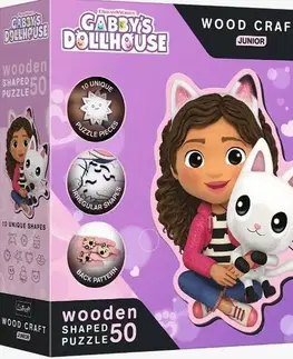 Hračky puzzle TREFL -  Dřevěné puzzle Junior 50 dílků - Gabi's Doll House / Gabby a její kotě