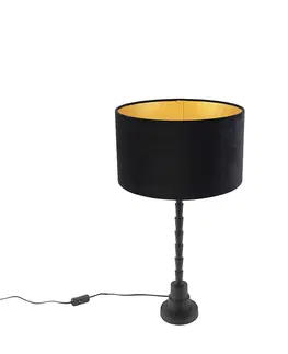 Stolni lampy Stolní lampa ve stylu art deco se sametovým odstínem černá 35 cm - Pisos
