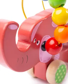 Dřevěné hračky Bigjigs Toys Motorický labyrint na kolečkách ELEPHANT růžový