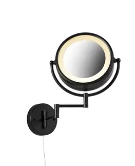 Nastenna svitidla Designové nástěnné zrcadlo černé včetně LED nastavitelného IP44 s tažným lankem - Vicino