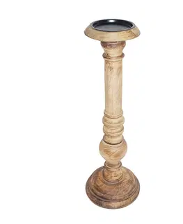 Svícny Vyřezávaný svícen Wood z mangového dřeva - 12,5*12,5*46cm Mars & More CIKHB40