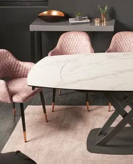 Designové a luxusní jídelní stoly Estila Moderní rozkládací oválný jídelní stůl Lutz s vrchní deskou s mramorovým designem a černými kovovými nožičkami 190cm