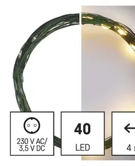 LED řetězy EMOS LED vánoční nano řetěz zelený, 4 m, venkovní i vnitřní, teplá bílá, časovač D3AW03