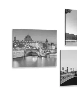 Sestavy obrazů Set obrazů  Paříž s retro červeným autem
