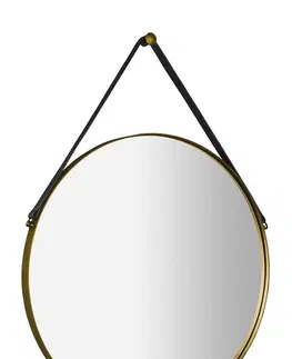 Koupelnová zrcadla SAPHO ORBITER kulaté zrcadlo s koženým páskem ø 60cm, zlato mat ORT060G