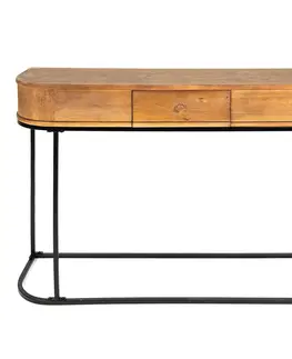 Konferenční stolky Dřevěno-kovový odkládací retro stůl se šuplíčkem Mounté - 120*33*81 cm Clayre & Eef 50670