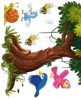 Zvířátka Nálepka na zeď pro děti strom a veselé ptáčci