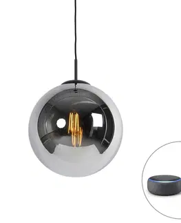 Zavesna svitidla Chytrá závěsná lampa černá s kouřovým sklem 30 cm včetně WiFi ST64 - Pallon