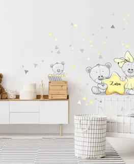 Samolepky na zeď Dětské samolepky na zeď - Medvídci s hvězdičkou a se jménem holčičky
