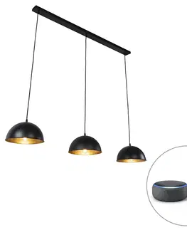 Zavesna svitidla Chytrá závěsná lampa černá se zlatým 3-světlem včetně Wifi A60 - Magnax