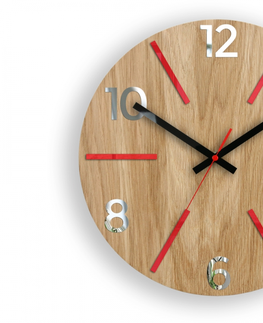 Hodiny ModernClock Nástěnné hodiny Aksel Wood červeno-zrcadlové