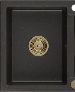 Sifony k pračkám MEXEN/S Andres granitový dřez s odkapávačem 1000 x 500 mm černá/zlatá metalik, zlatý sifon 6515101510-75-G