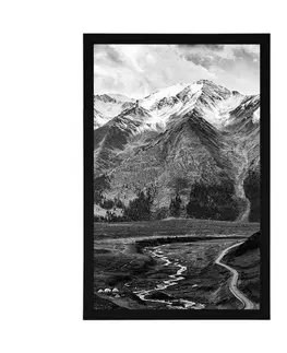 Černobílé Plakát nádherné horské panorama v černobílém provedení