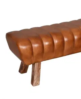 Židle Hnědá kožená lavice v podobě gymnastické Cognac - 128*38*47 cm Clayre & Eef 50720