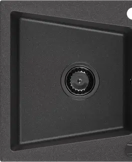 Sifony k pračkám MEXEN/S Cesar granitový dřez 1 s odkapávačem 775 x 470 mm, černá kropenatá, + černý sifon 6514771010-76-B