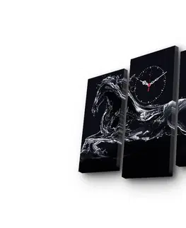 Hodiny Hanah Home Obrazové nástěnné hodiny Kůň 66x45 cm černo-bílé