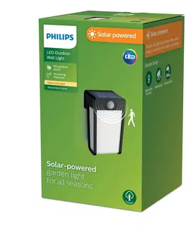 Solární lampy s pohybovým čidlem Philips Solární nástěnné světlo Philips LED Shroud, černá/opál, senzor