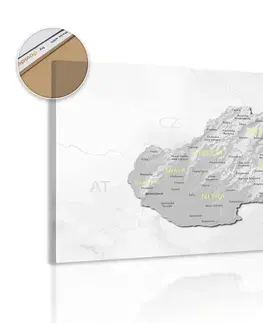 Obrazy na korku Obraz na korku decentní šedo-žlutá mapa Slovenska