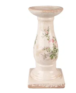 Svícny Béžový keramický svícen s růžemi Rossia - Ø12*24 cm Clayre & Eef 6CE1539M