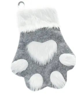 Vánoční dekorace Vánoční textilní ponožka Tlapka 40 cm, šedá