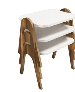 Stolky do obývacího pokoje Kalune Design Sada 3 odkládacích stolků PARIS ořech/bílá