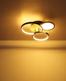 Stropní svítidla Globo LED stropní světlo Sid se dřevem, čtyři zdroje