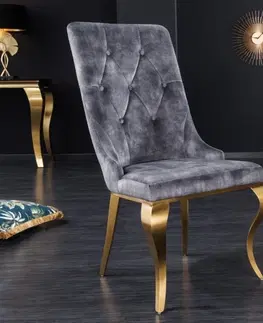 Luxusní jídelní židle Estila Barokní jídelní židle v moderním stylu Gold Barock zlatá/šedá s klepadlem ve tvaru hlavy lva 102cm