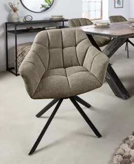 Luxusní jídelní židle Estila Designová otočná retro židle do jídelny Mariposa s olivově zeleným čalouněním a černými kovovými nohami 83cm