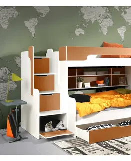 Postele ArtBed Dětská patrová postel HARRY | bílá/oranžová