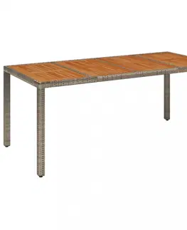 Zahradní stolky Zahradní stůl s dřevěnou deskou šedý 190 x 90 x 75 cm polyratan
