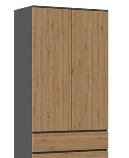 Šatní skříně TP Living Šatní skříň MALWA 90 cm antracit/dub artisan II