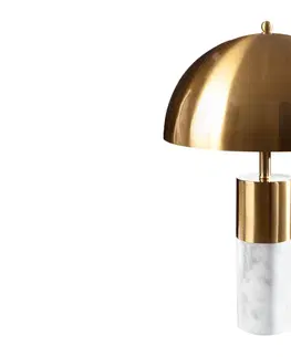 Designové a luxusní noční lampy do ložnice Estila Art-deco luxusní stolní lampa Jaspeado s mramorovou podstavou a zlatým stínítkem 52cm