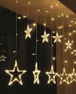 Závěsy a sítě Solight LED venkovní vánoční závěs, hvězdy, šíře 3m, 123LED, IP44, 3xAA, teplá bílá 1V227-4
