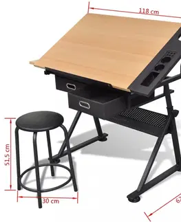 Dětské stoly a židle Náklopný kreslící stůl se zásuvkami a stoličkou Dekorhome