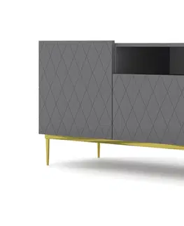 Televizní stolky TV stolek Diuna 193 cm, grafit mat + zlatá