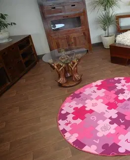 Koberce a koberečky Dywany Lusczow Dětský kulatý koberec PUZZLE fialový, velikost kruh 200