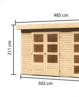 Dřevěné plastové domky Dřevěný zahradní domek KERKO 4 s přístavkem 150 Lanitplast Přírodní dřevo