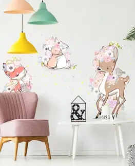 Samolepky na zeď Samolepka do dětského pokoje - Zvířatka s květinami