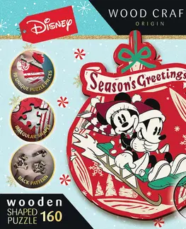 Hračky puzzle TREFL -  Dřevěné puzzle 160 dílků - Vánoční dobrodružství Mickeyho a Minnie / Disney