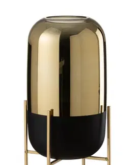 Dekorativní vázy Skleněná černo-zlatá dekorační váza na podstavci - Ø 18*37cm J-Line by Jolipa 95624
