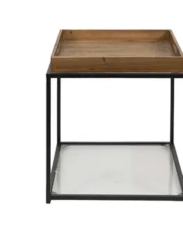 Konferenční stolky Kovový odkládací stolek s dřevěnou deskou Pifon - 44*44*45 cm Clayre & Eef 64965