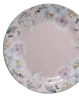 Talíře Porcelánový dezertní talířek s květinami Flowers  - Ø 18*2 cm Clayre & Eef FLOTP